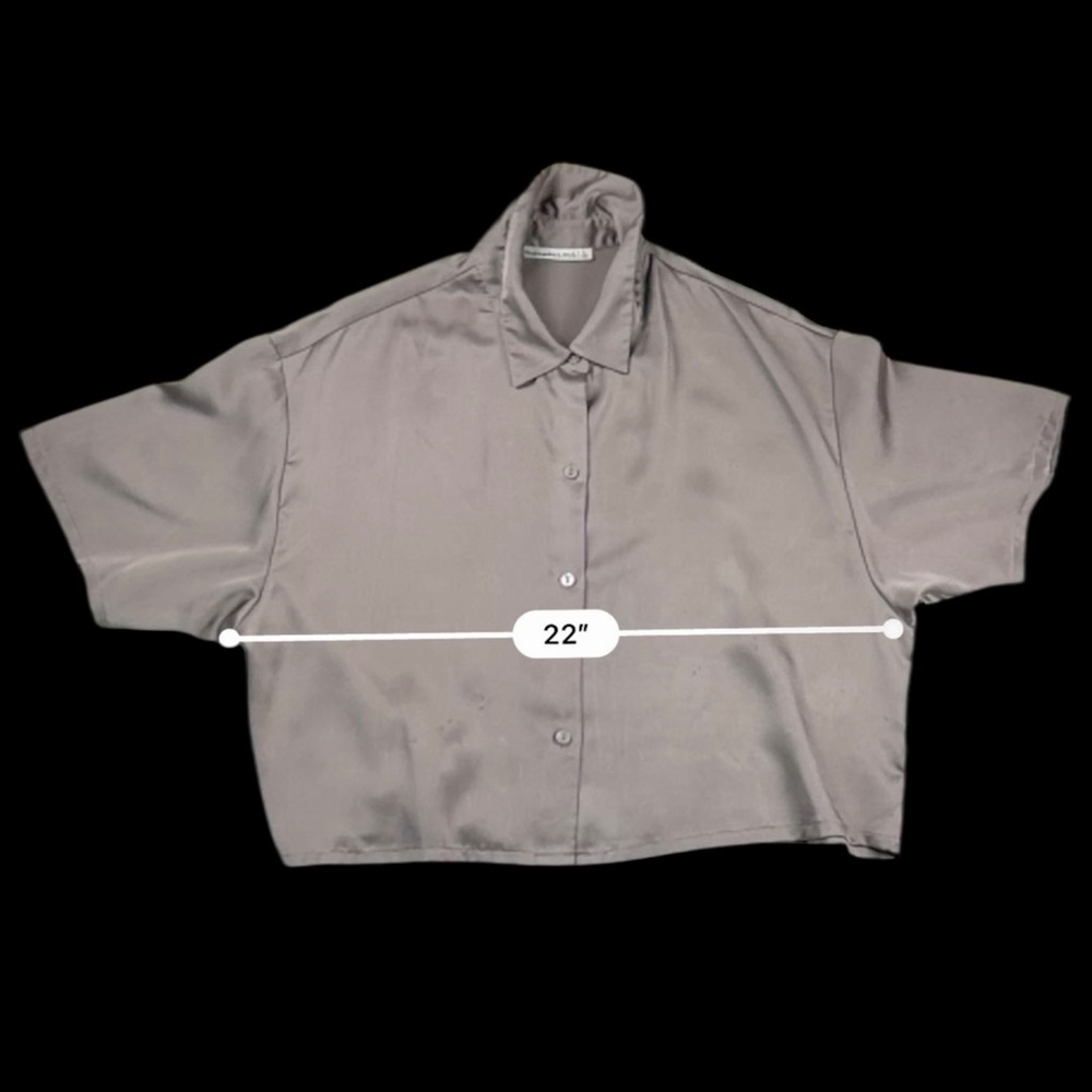 Abercrombie & Fitch Womens Gray Satin Button-Down Blouse Short Sleeve Size L - Picture 10 of 15